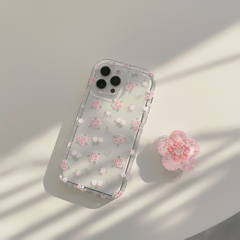 Floral shell is suitable for iphone1315promax mobile phone case 11 quicksand bracket 12 transparent 14 small fresh_voghion.com