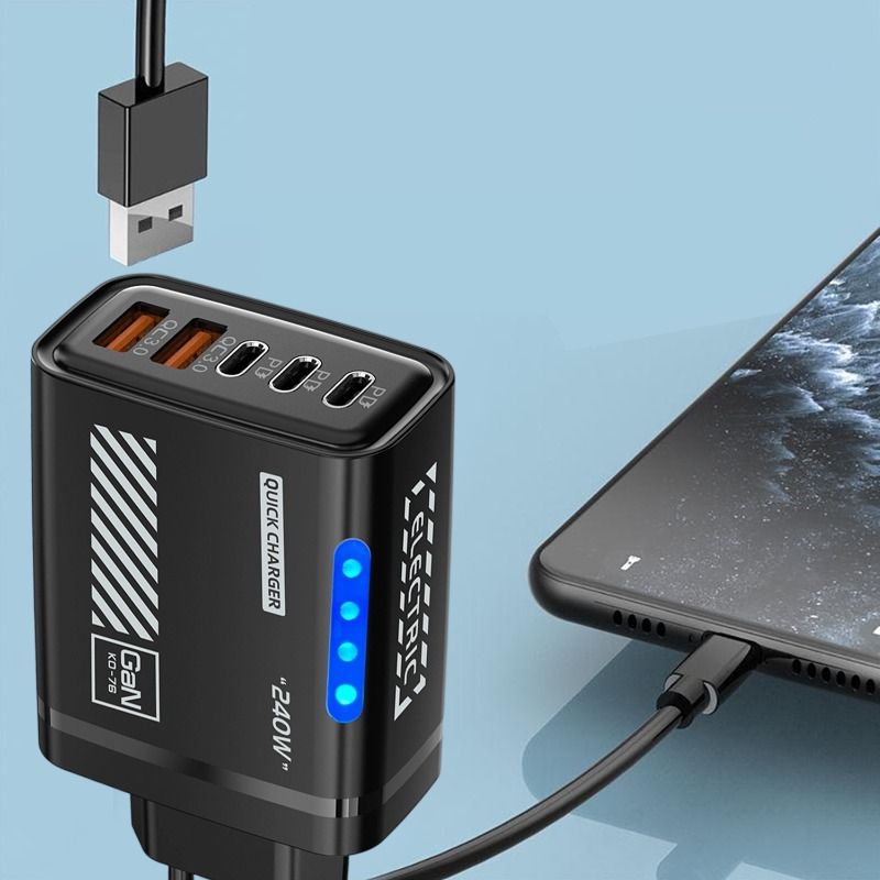 Xiaomi 240Gan Charger 5 Ports 3USB 2Type-C Fast Charging US/EU Plug With LED Light Desktop Power Adapter For IPhone_voghion.com