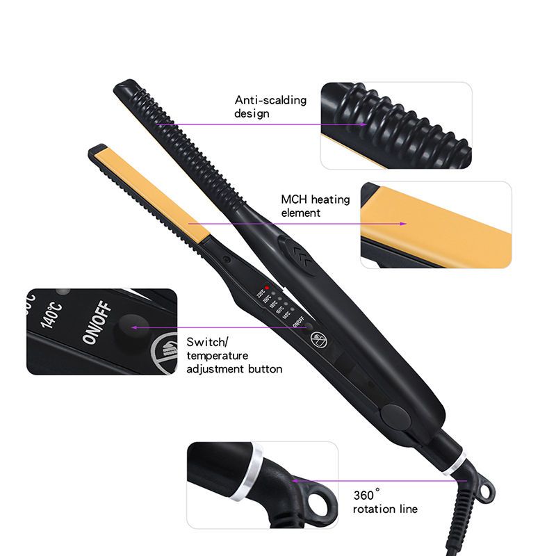 Mini piastra per capelli Teddy Wave, piastra per capelli sottile, ferro arricciacapelli professionale in titanio per capelli corti_voghion.com