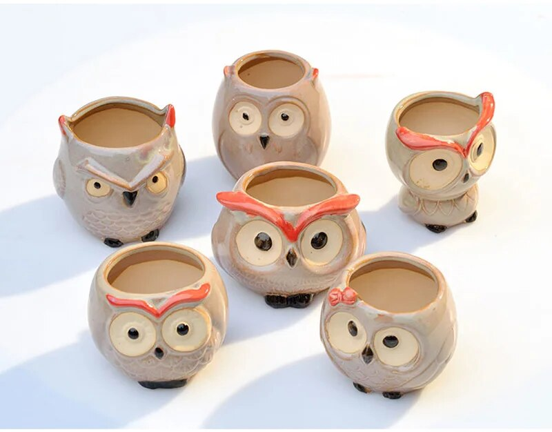 Owl Ceramic Planter 8cm - Mini Cactus Flower Pot Handmade Succulent Container With Drain Hole Gift_voghion.com