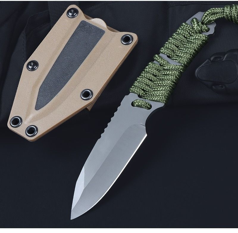 Outdoor-Messer mit feststehender Klinge und durchgehendem Erl, K-Scheide, hochharter Edelstahl, Camping-Überlebenswerkzeug, tragbares Allzweckmesser_voghion.com