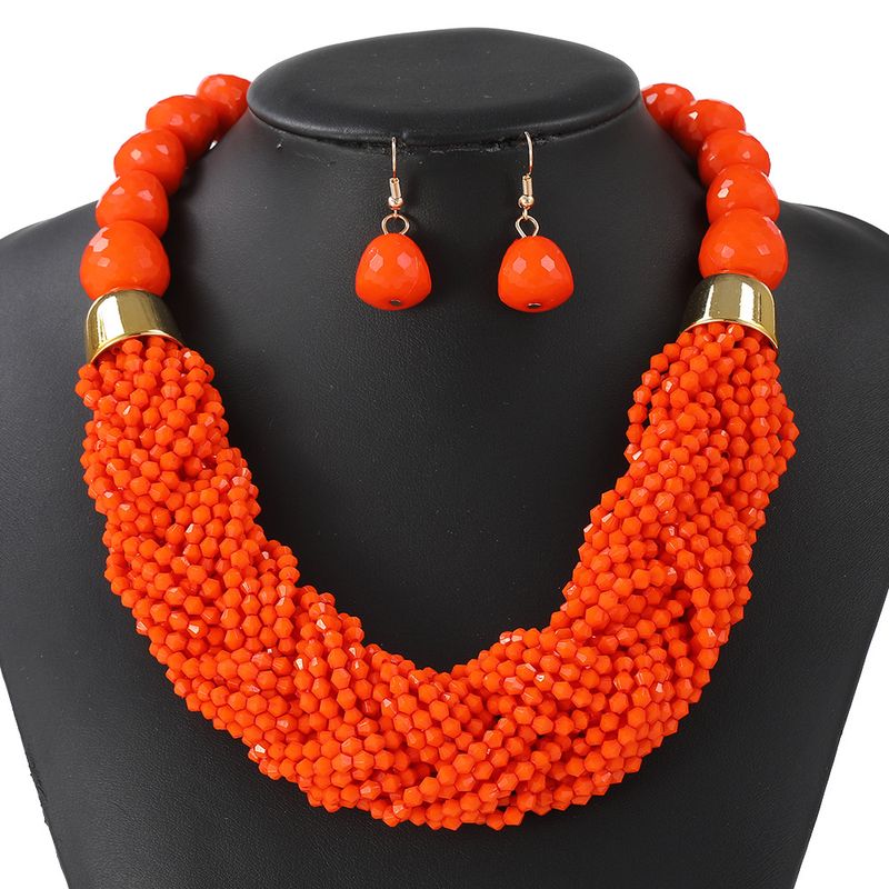 Woven Three-piece Beaded Rice Beads Multi-layer Exaggerated Retro Ethnic Bohemian Necklace Set Ladies_voghion.com