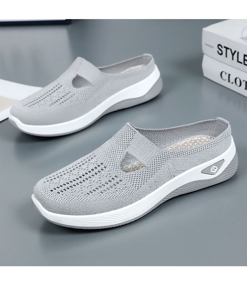 Damenschuhe Freizeitschuhe Atmungsaktive Bag Head Half Drag One Pedal Lazy Shoes Mesh Flying Woven Schuhe Weiche Sohle Einzelschuhe_voghion.com