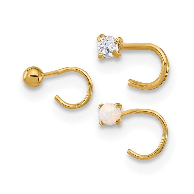14K 22 Gauge CZ, Synthetic Opal And Ball Nose Post Set_voghion.com