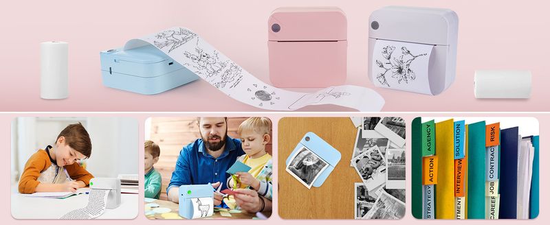 Pocket Mini Printer Draagbare Draadloze BT Thermische Foto voor iOS Android Mobiele Telefoon, Inktloos Afdrukken Cadeau Studie Notities Label Ontvangstbewijs_voghion.com
