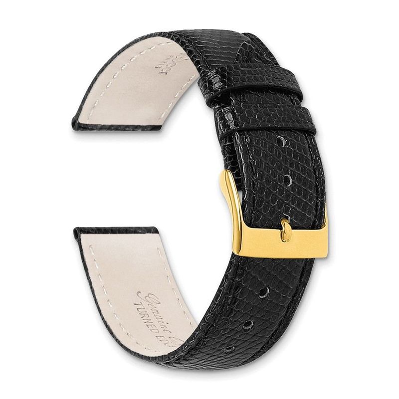 DeBeer 19mm Black Genuine Lizard Leather With Gold-tone Buckle 7.5 Inch Watch Band_voghion.com
