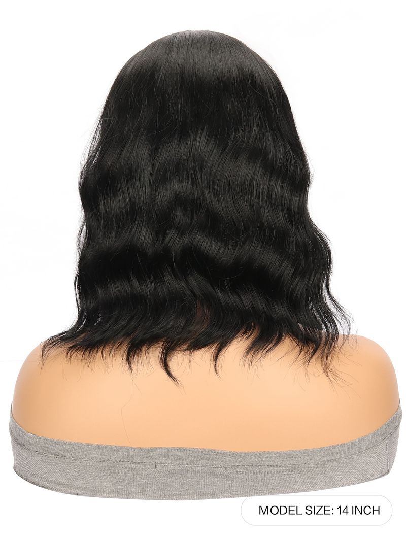 Peruki syntetyczne na klipsy Peruki z małą koronką Peruki syntetyczne Brązowe pasemka Fale wodne Krótkie kręcone włosy_voghion.com