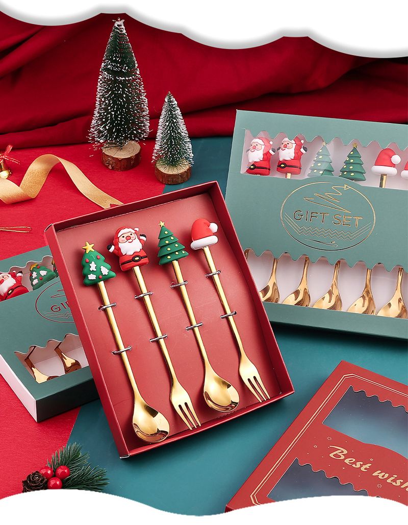 Dessertlöffel- und -gabel-Set aus Edelstahl – Elegantes, hochglanzpoliertes Besteck für Partys, Geschenke und Heimdekoration (Silber/Gold, 4/6-teilig, Geschenkbox)_voghion.com