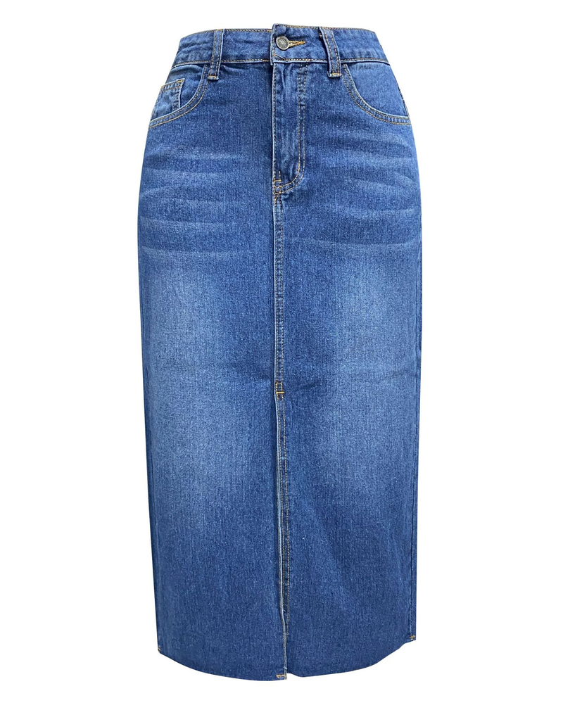 Gonna in denim con spacco Gonna a trapezio lavata a vita alta da donna Gonna di media lunghezza_voghion.com