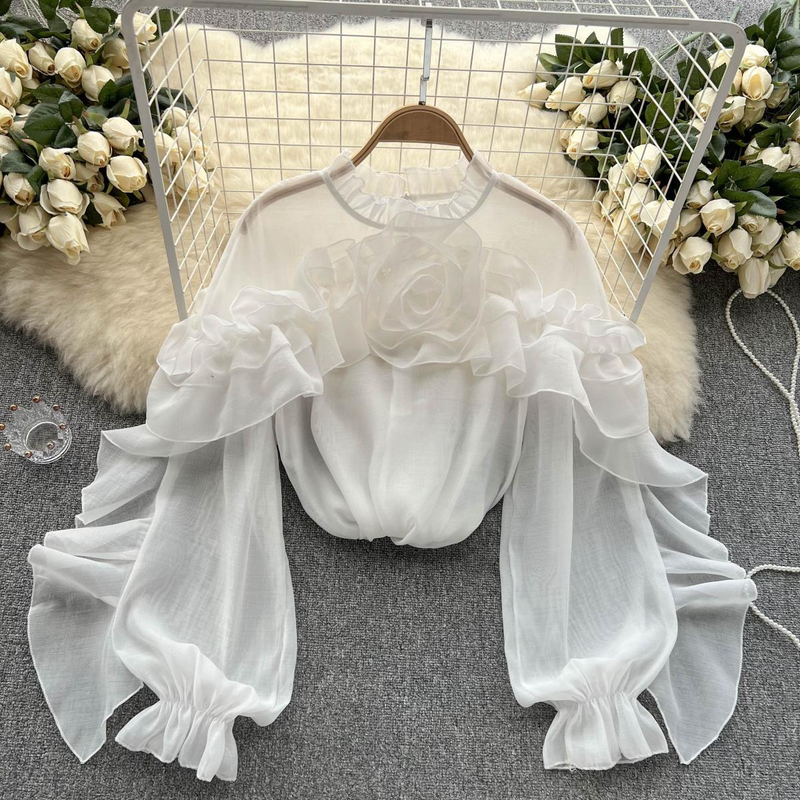Women's Clothing Designed irregular ruffled mesh shirt for women in spring and autumn pullover pleated niche slim and chic top trendy_voghion.com