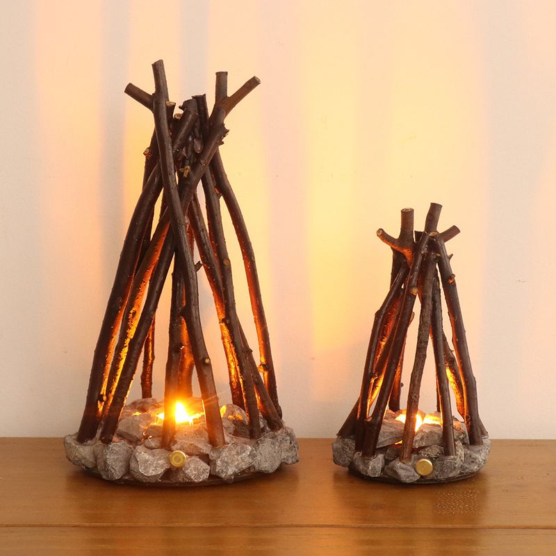 Creative Night Light Simple Retro Decoration Handmade Tree Branch Shape LED Burning Campfire Homestay Three-Dimensional_voghion.com