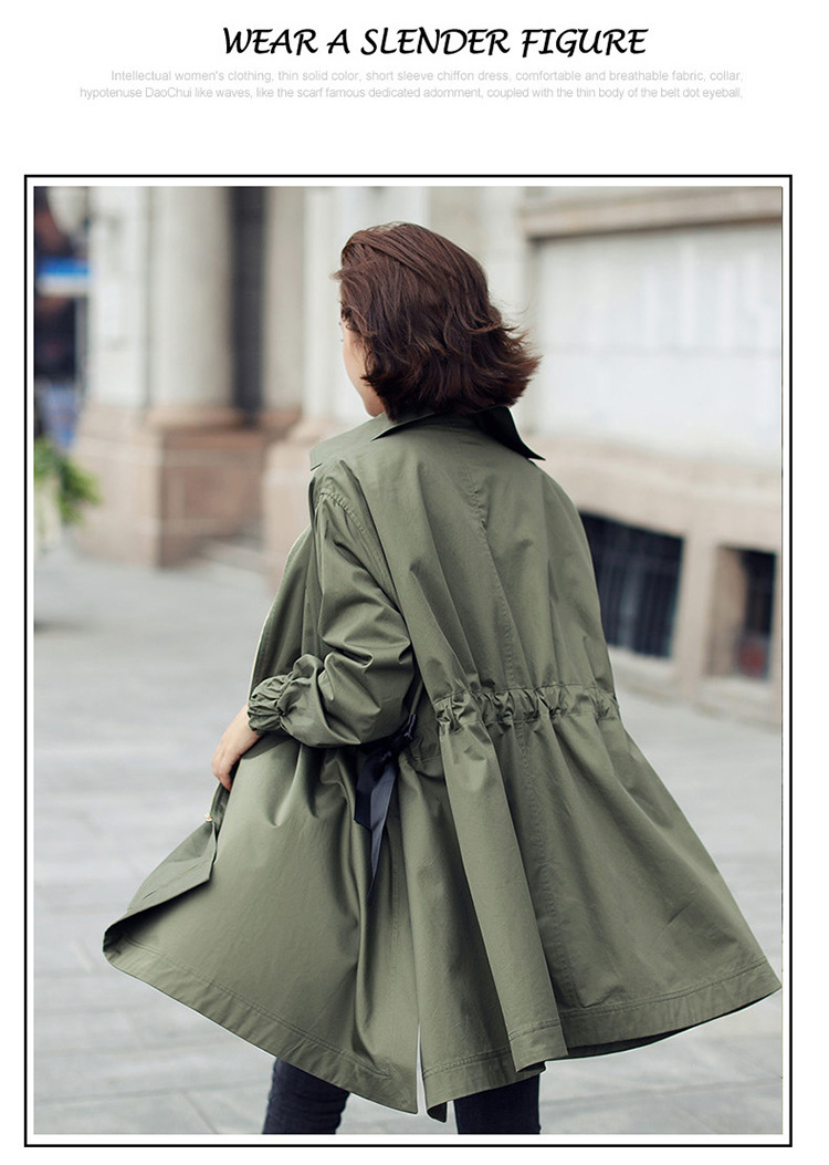 Γυναικεία καμπαρντίνα στρατιά πράσινη μεγάλου μεγέθους casual μακριά μανίκια_voghion.com