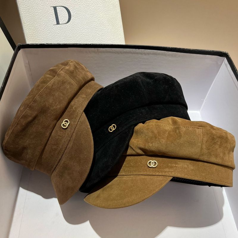 Autunno nuovo blu navy opaco, piccolo stile profumato, basco ottagonale in pelle anti-velluto a doppio cerchio, versatile per bambini_voghion.com