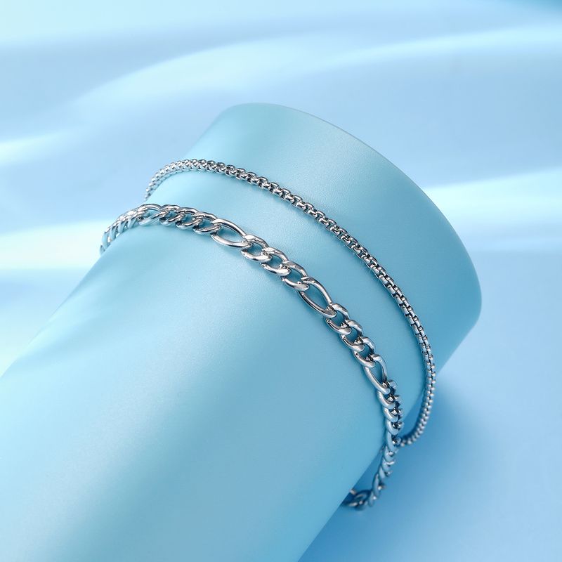 Hip Hop Layered Stainless Steel Flat Unisex Personality Rust-Free Cuban Chain Bracelet_voghion.com