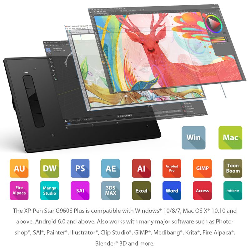 XP Pen Star G960S/S Plus Graphics Digital Drawing 8192 Levels Support Windows Pen Tablet Online Education_voghion.com