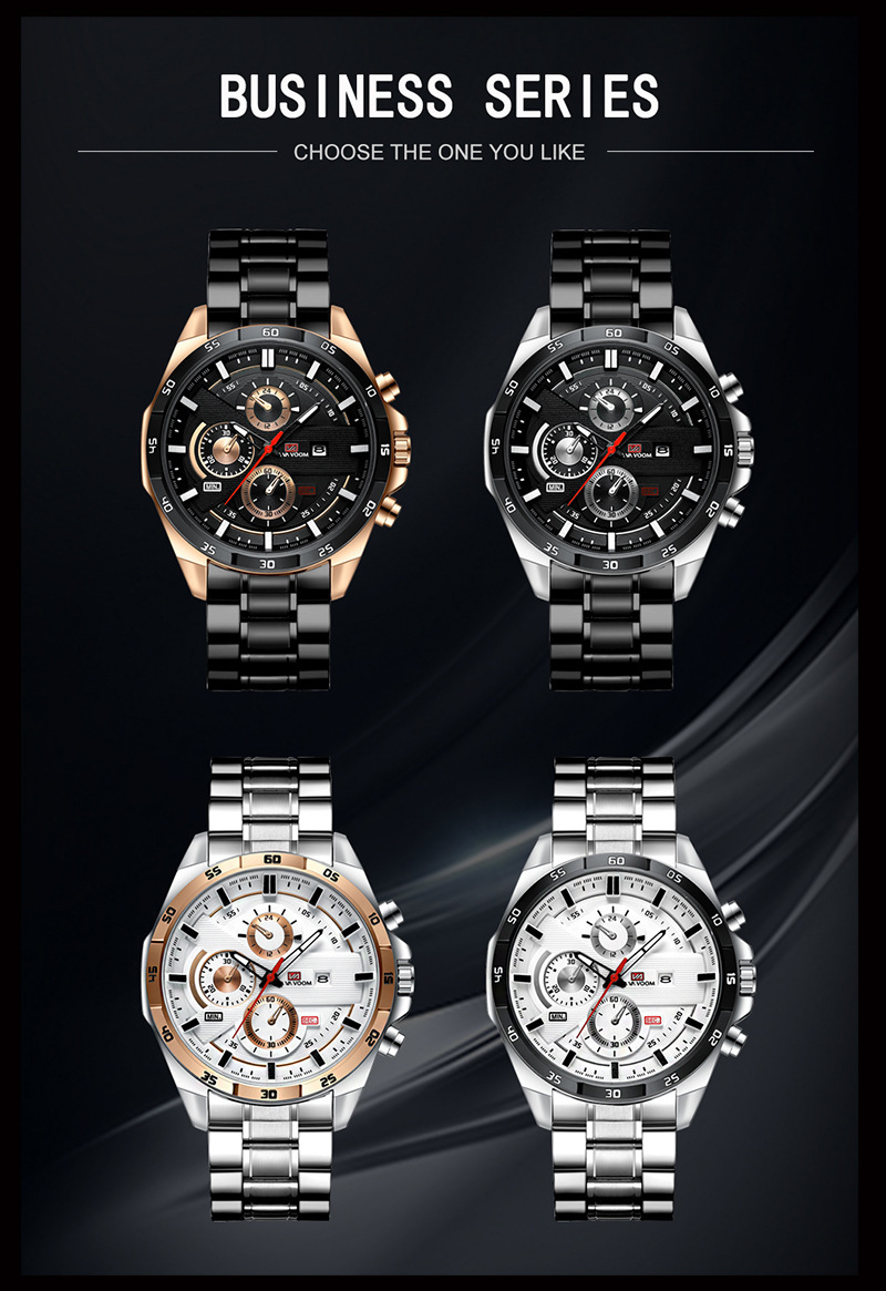 Men's Ryan Waterproof Stainless Steel Chain Quartz Watch Fashion Student Sports Business Casual Steel Band Watch_voghion.com
