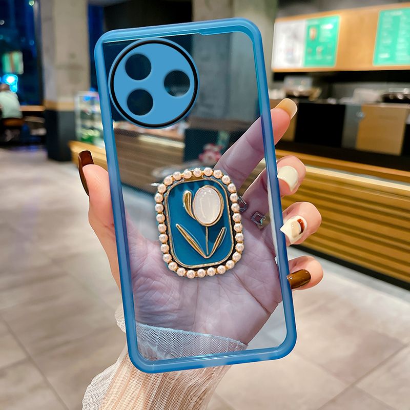 Handyhülle für itel S24 mit Ständerhalter in Blumenform, rundum Schutz für die Kamera, transparente Softcover_voghion.com