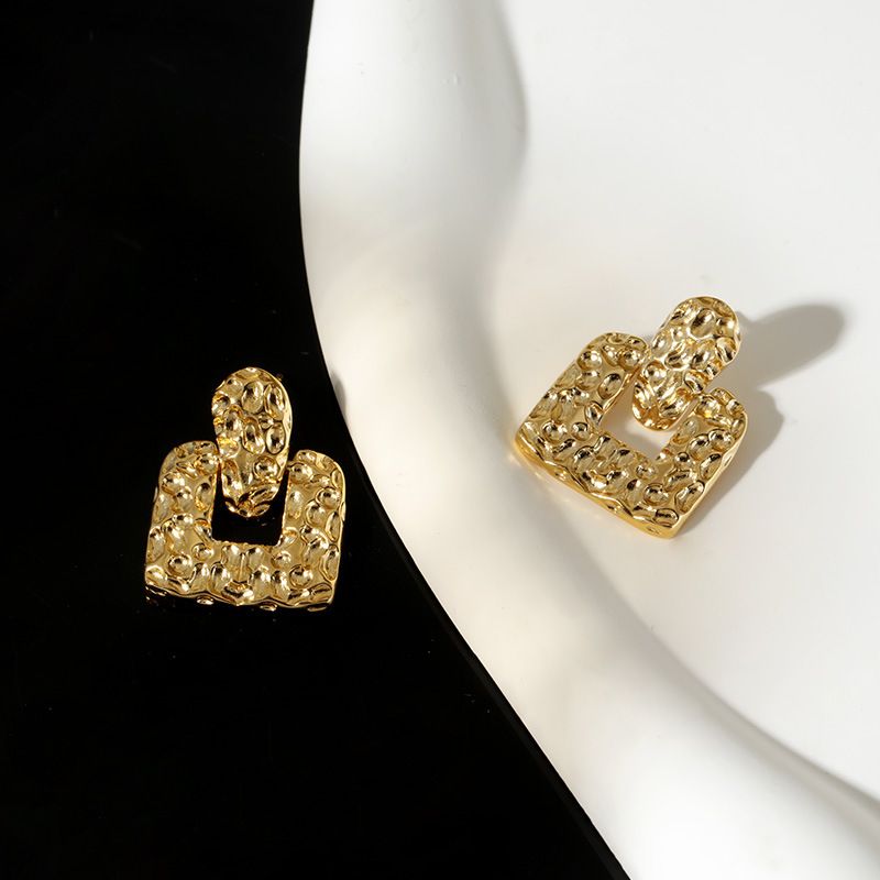 Orecchini a bottone in argento sterling con texture quadrata, orecchini di nicchia minimalisti, jolly retrò, eleganti, gioielli coreani, di alta qualità_voghion.com