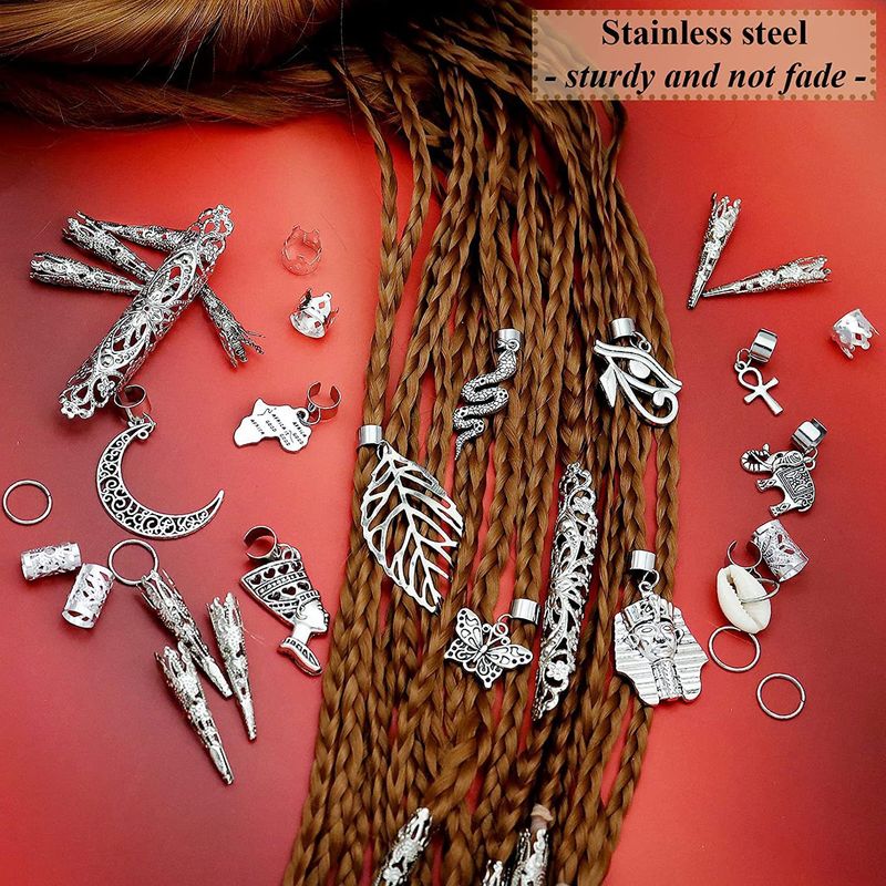 Fermagli e forcine per capelli, 107 pezzi di set fai da te per dreadlocks, accessori per capelli lunghi con cristalli, accessori per capelli in argento, perline pendenti, accessori per trecce per parrucche fai da te_voghion.com