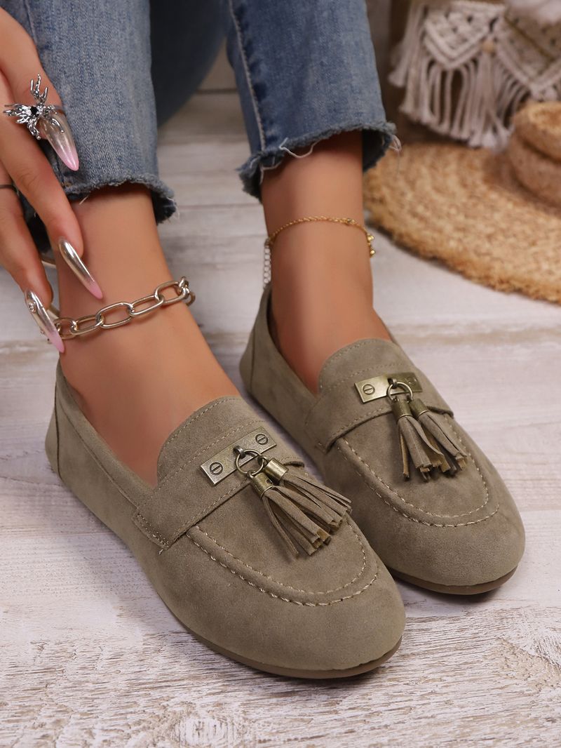 SHLIANG Loafer'lar Kadınlar İçin Slip-On Püsküllü Sürüş Yürüyüş Kaymaz Ayakkabılar Büyük Boy Kare Burunlu Süet Mokasen Düz Ayakkabılar Kadınlar İçin X0045_voghion.com