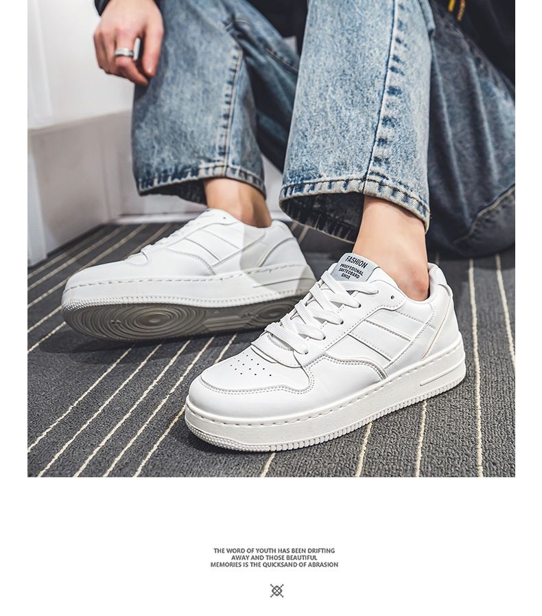 Weiße Freizeit-Sneaker für Herren – Atmungsaktive Low-Top-Schuhe mit runder Zehenpartie zum Gehen und Laufen | Leicht und bequem mit Gummisohle_voghion.com