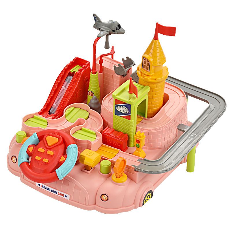 Pistă de mașini pentru copii, castel, aventură, parcare cu alunecare inerțială, parc de distracții, jucării puzzle pentru băieți_voghion.com