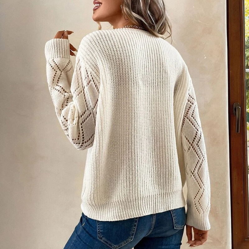 Chandails pour femmes printemps et automne pulls à col en v pull décontracté ample_voghion.com