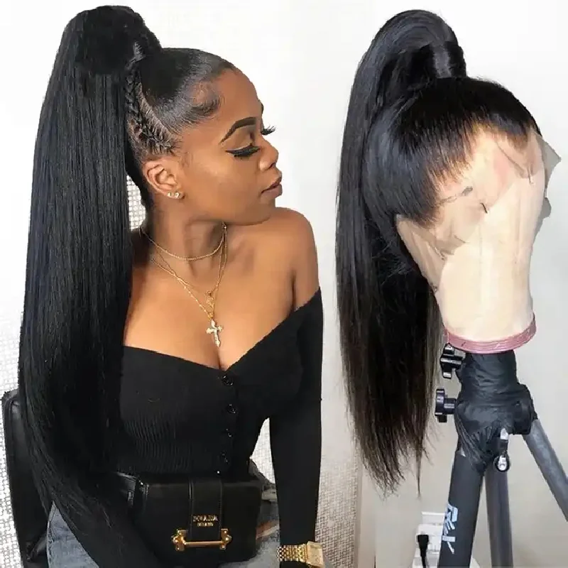 Parrucca piena in pizzo di capelli umani veri, parrucca frontale in pizzo trasparente svizzero dritto, densità 180% per le donne_voghion.com