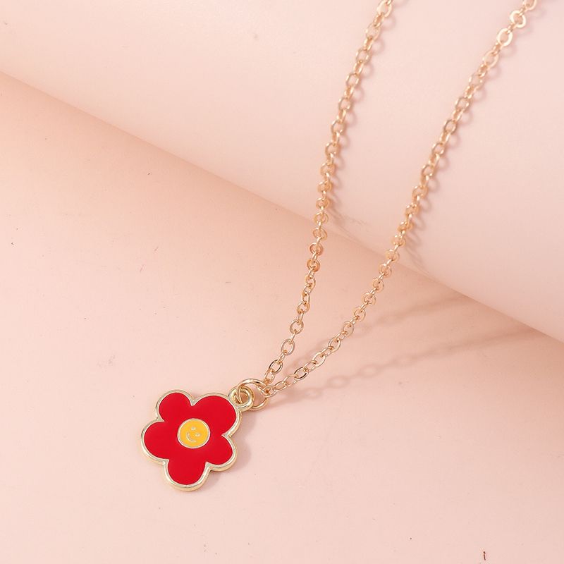 1 pz. Collana con sorriso smaltato adorabile per donne, collane con ciondolo a forma di fiore colorato, orecchini, ragazze, bambini, regali di compleanno_voghion.com