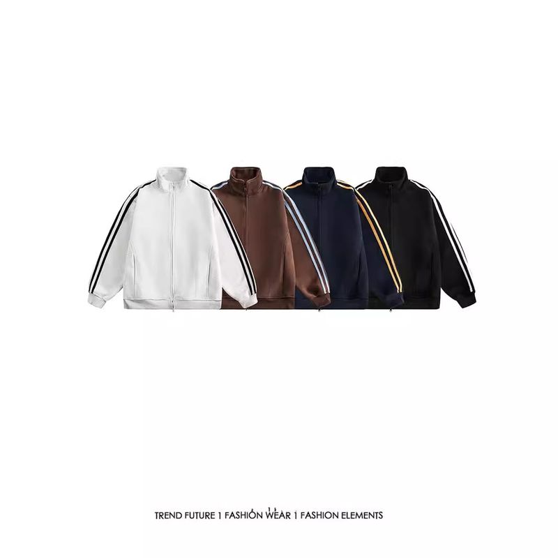 Veste à col montant à trois bandes de style américain CT pour homme, veste ample à double fermeture éclair tendance pour l'automne, pour couple_voghion.com
