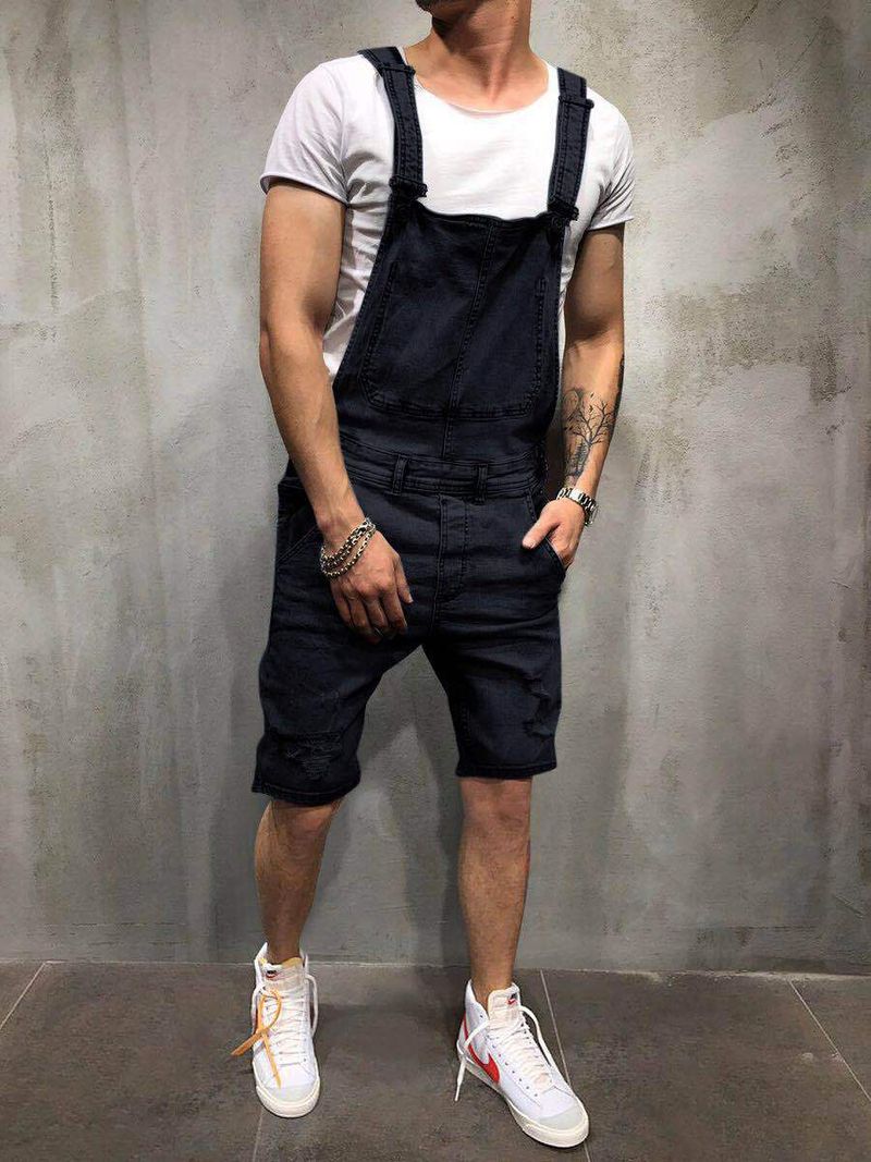 Short en jean déchiré à lacets pour hommes_voghion.com
