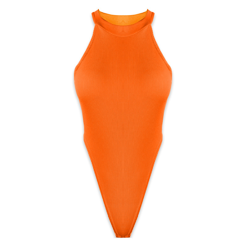 Female Solid Sleeveless Bodysuits Sexy Women Halter Bodysuits High Cut Bodycon Leotard Tops Summer Fashion Bottomed Tops_voghion.com
