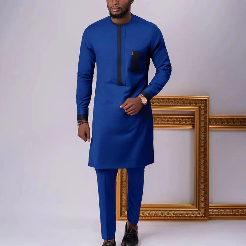Costume décontracté simple de couleur unie de style ethnique africain pour hommes_voghion.com