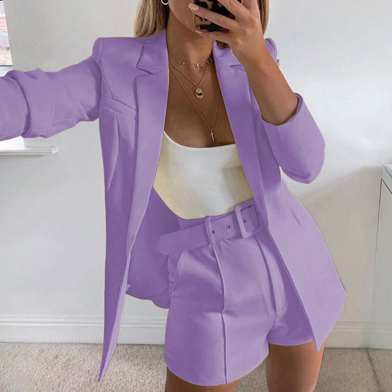 Dammekleeder grenziwwerschreidend europäesch an amerikanesch Summermoud Temperament sexy Revers Cardigan Top Shorts Kostüm Kostüm_voghion.com