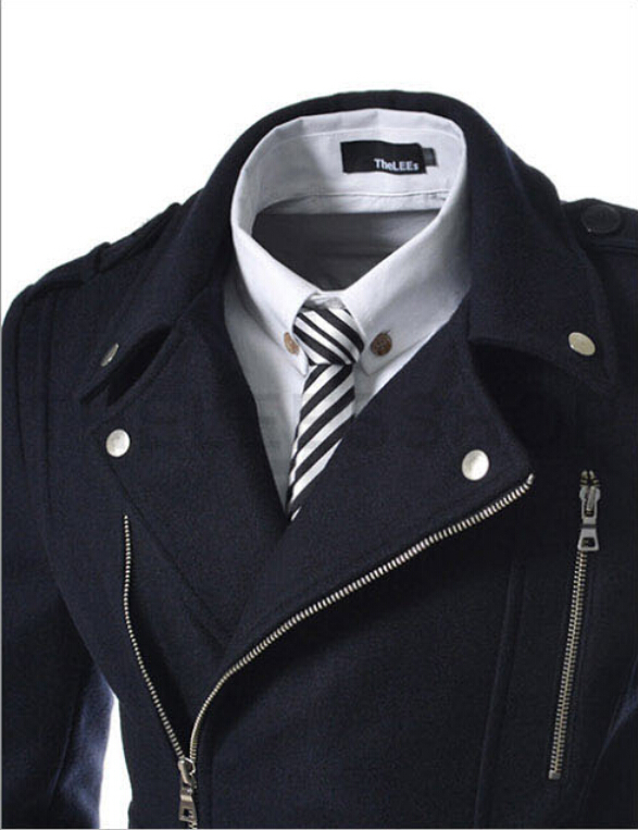 Winter neuer mittellanger, schmal geschnittener Windbreaker-Wollmantel für Herren im koreanischen Stil mit mehreren Reißverschlüssen_voghion.com