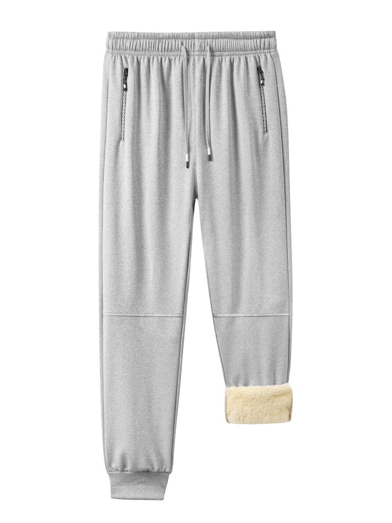 Men's Fleece-Lined Jogger Pants Winter Warm Loose Fit Elastic Waist Casual Sweatpants For Men_voghion.com