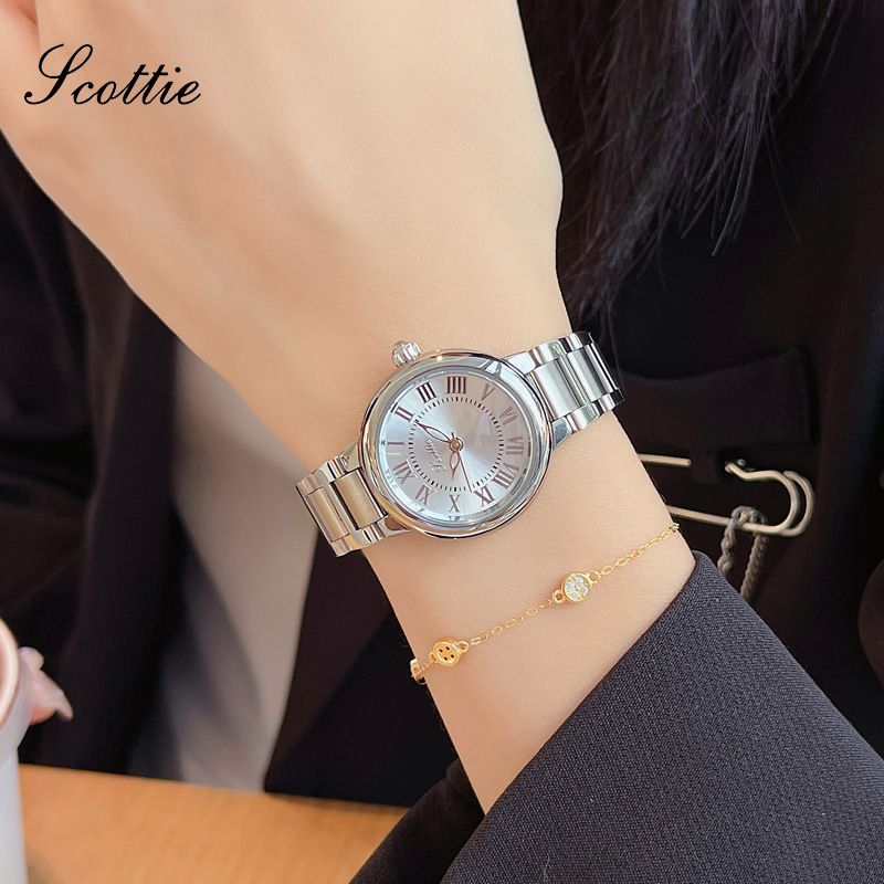 Montre Scottie Fashion 9701B pour femme, bracelet en acier, cadran ballon, chiffres romains, petit cadran_voghion.com