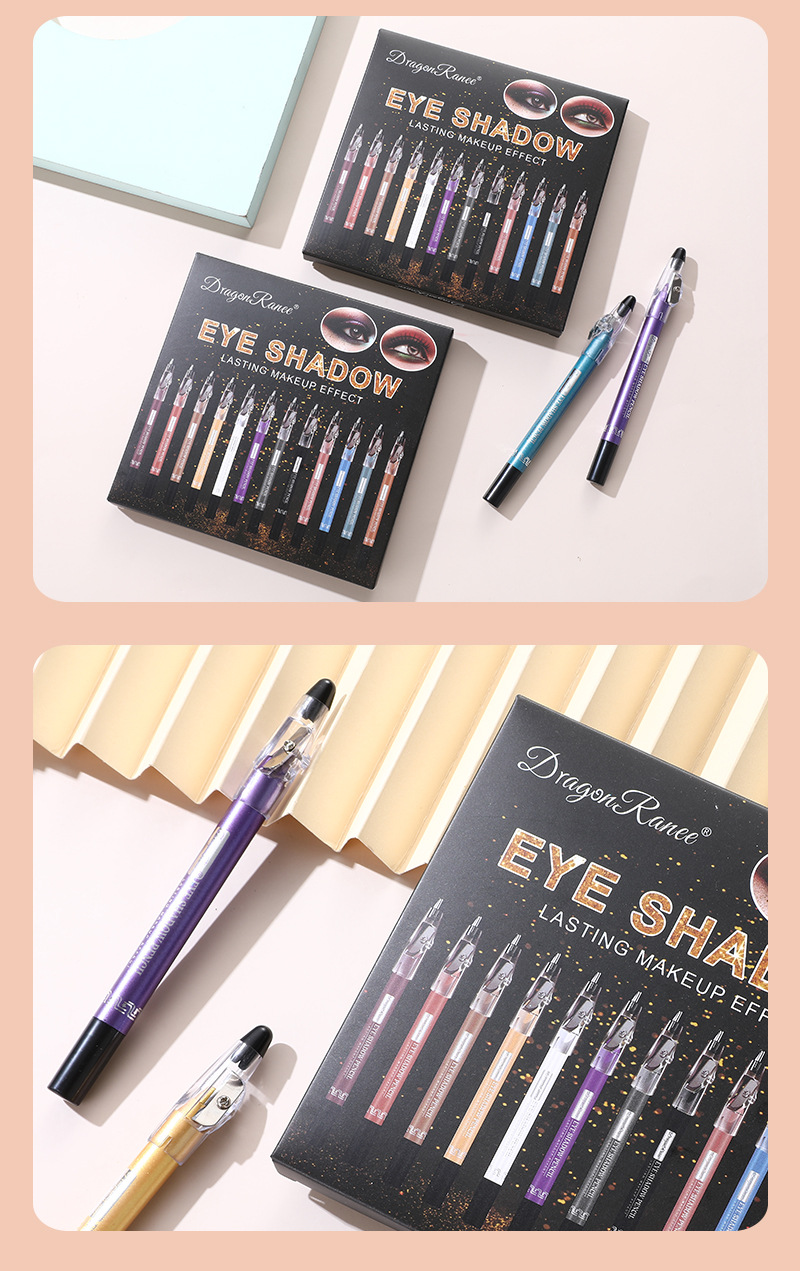 12-Piece Eyeshadow Pencil Set With Pearlescent Finish - Includes Sharpeners, Professional Eyeshadow Makeup Kit_voghion.com