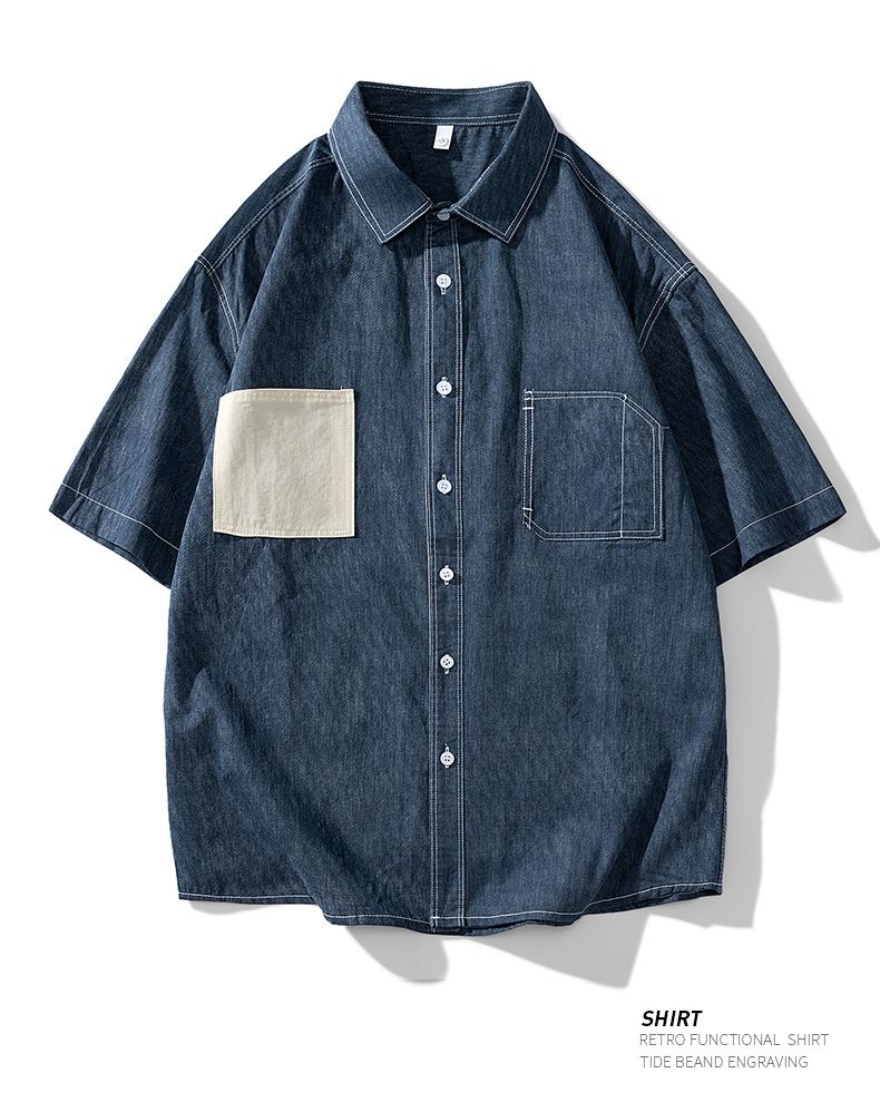 Camicia a maniche corte in denim di cotone, estiva, da uomo, nuova moda, indossabile, retrò, lavata, tendenza_voghion.com