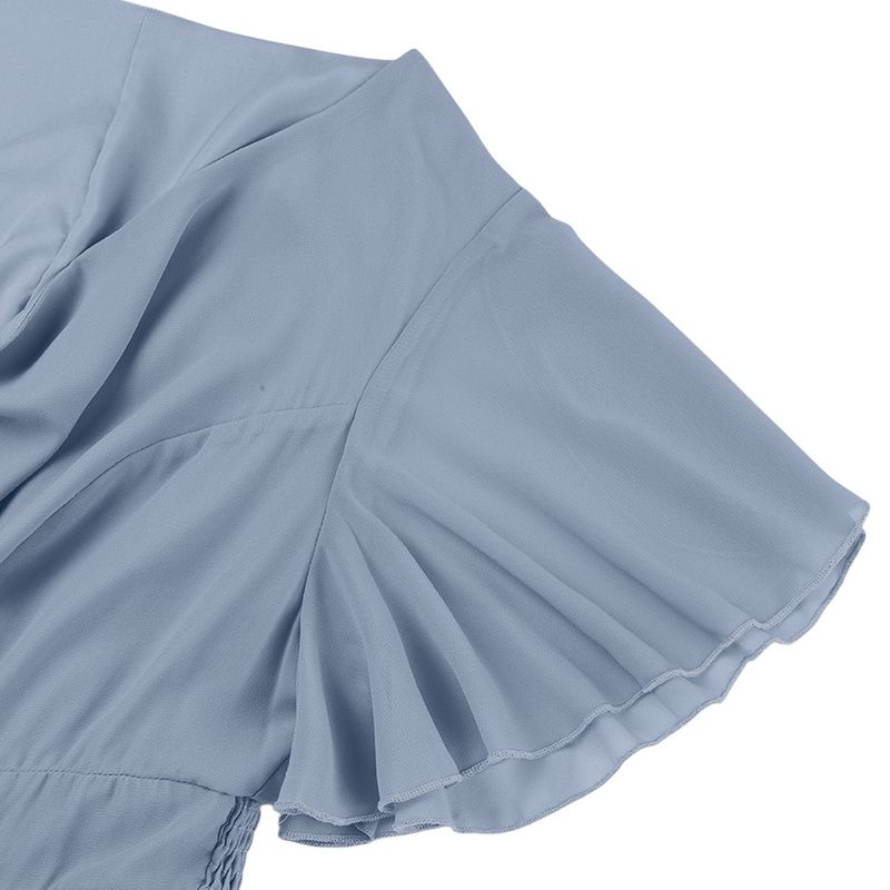 2025 Iwwerlappend Lotusblatärmelen, Récksaum, Olivfërmeg Virderkant, Kuerz Réck, Laang Chiffon Plus Size Damenkleeder,_voghion.com