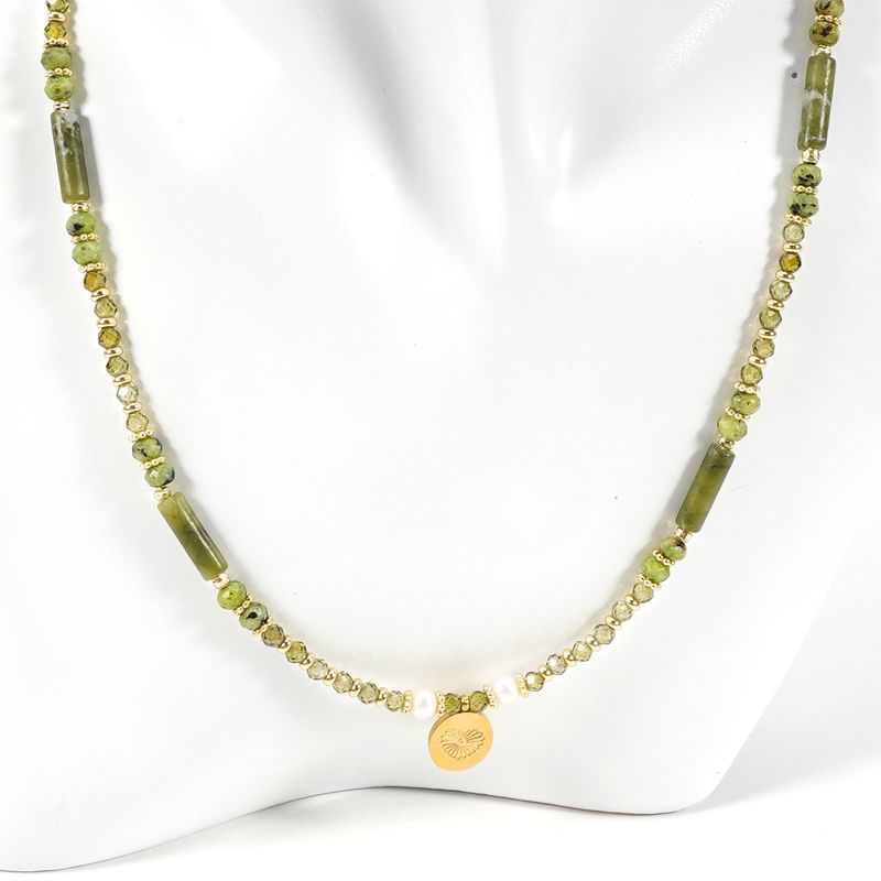 Collana con bracciale in pietra naturale, zircone, perla d'acqua dolce, oliva e giada, 3 cm, catena per clavicola_voghion.com