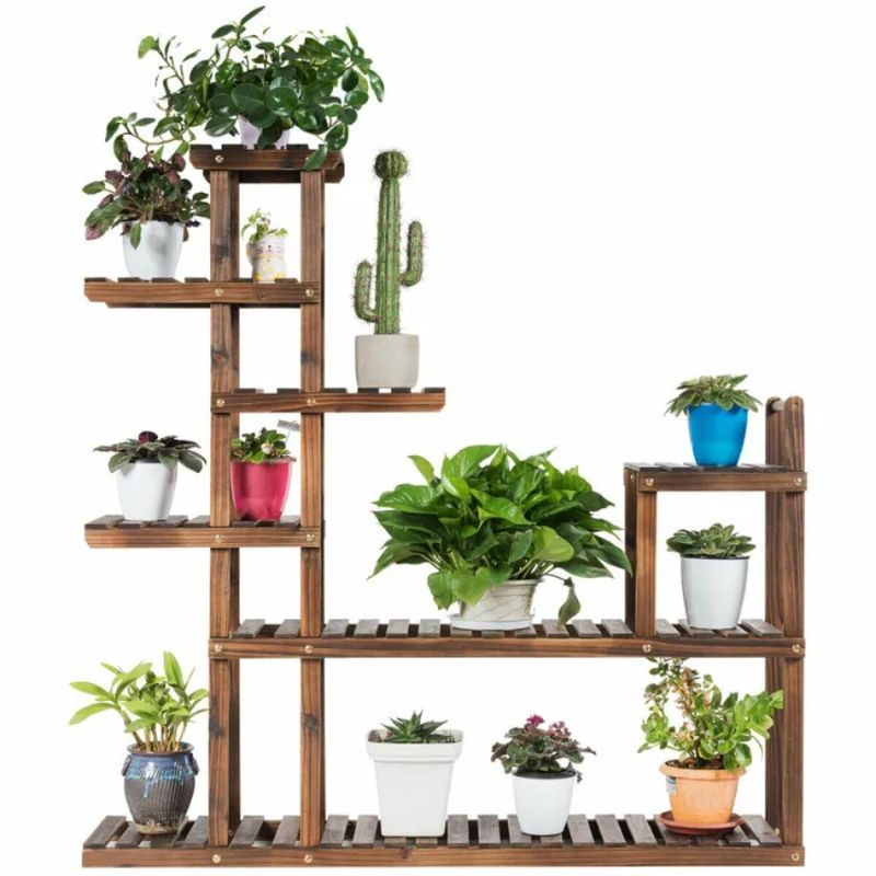 Plant Flower 7-Tier Display Stand Shelf Rack Wood Storage_voghion.com