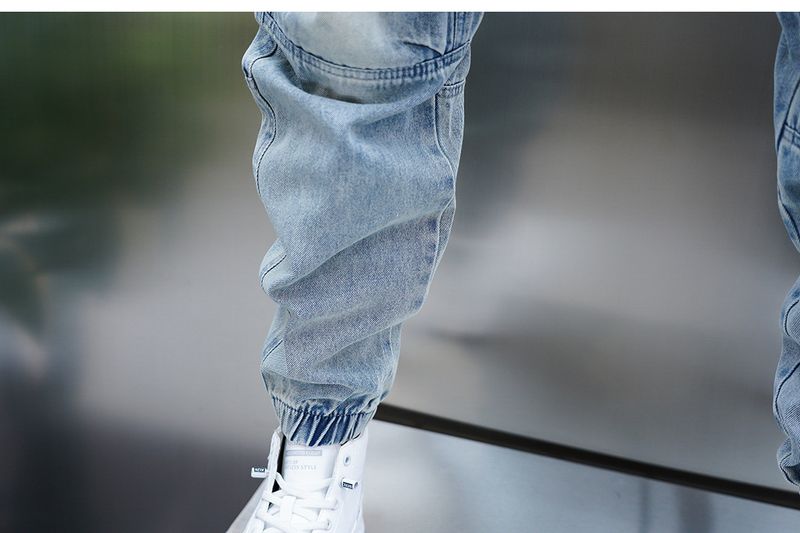 Men's Multi-Pocket Work Jeans – Loose Cuff Washed Denim Pants, Retro Utility Style With Nine-Point Harem Fit_voghion.com