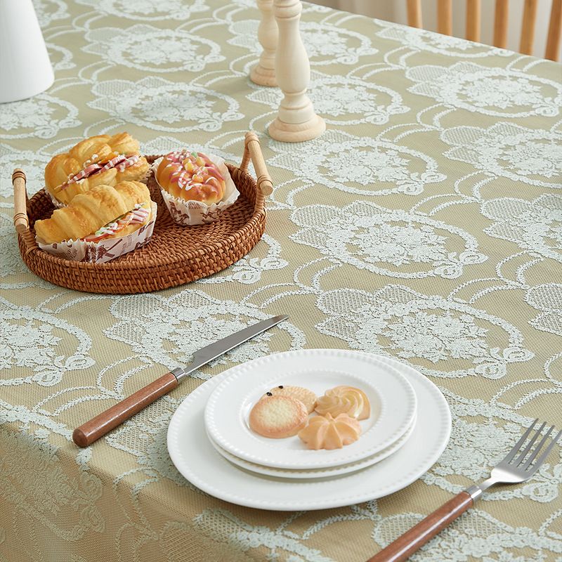 Tischdecke aus französischer Spitze – eleganter, wasserdichter und hitzebeständiger Polyesterstoff für Esstische, rechteckige Form (rot/grün/weiß/beige)_voghion.com
