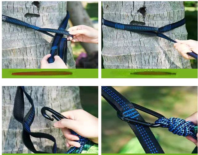 210T Nylon Parachute Fabric Color-Block Ultra-Light Outdoor Camping Single/Double Breathable Strap Rope Hammock_voghion.com