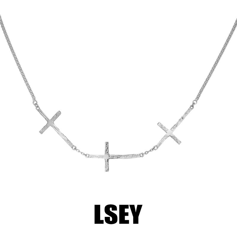 0035 Collana in argento di alta qualità con croce liquida, stile minimalista, personalità di nicchia pura, gioielli di alta qualità_voghion.com