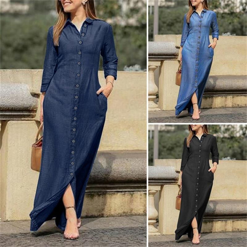 2025 Frühjahr Neues langes Plus Size Denim Damen-Kleiderset_voghion.com