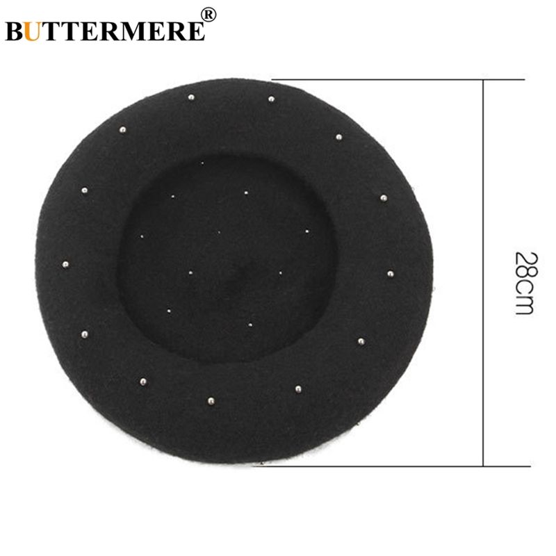 Großer Sale BUTTERMERE Winter Hüte Für Frauen Wolle Schwarz Maler Weibliche Perle Vintage Warme Französisch Berets Damen Weiche Künstler Kappe_voghion.com