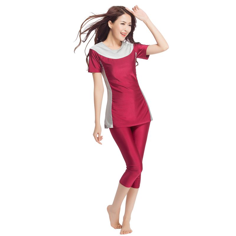 Muslim Swimwear Women's Swimsuit Muslim Conservative Swimsuit Loose Contrasting Color Two-piece Set Seaside Travel Hot Spring Suit_voghion.com