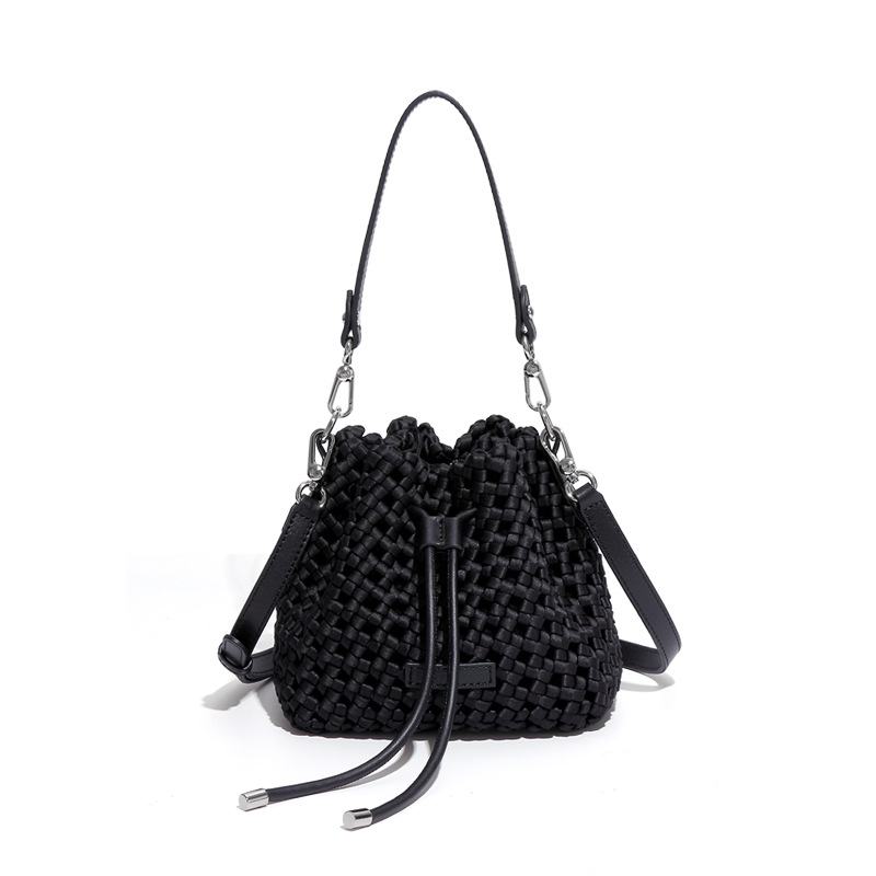 New Silk Woven Bucket Fashion Trend Handbag High-end Versatile Mini Casual Shoulder Crossbody Bag_voghion.com